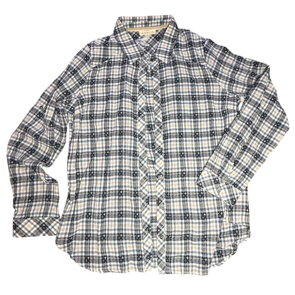 Promesa Plaid Flannel Shirt Button Down Long‎ Sleeve Casual Top Size L